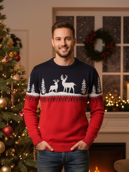 Pull de Noël Homme – Confortable avec Motifs de Rennes et Sapins 0