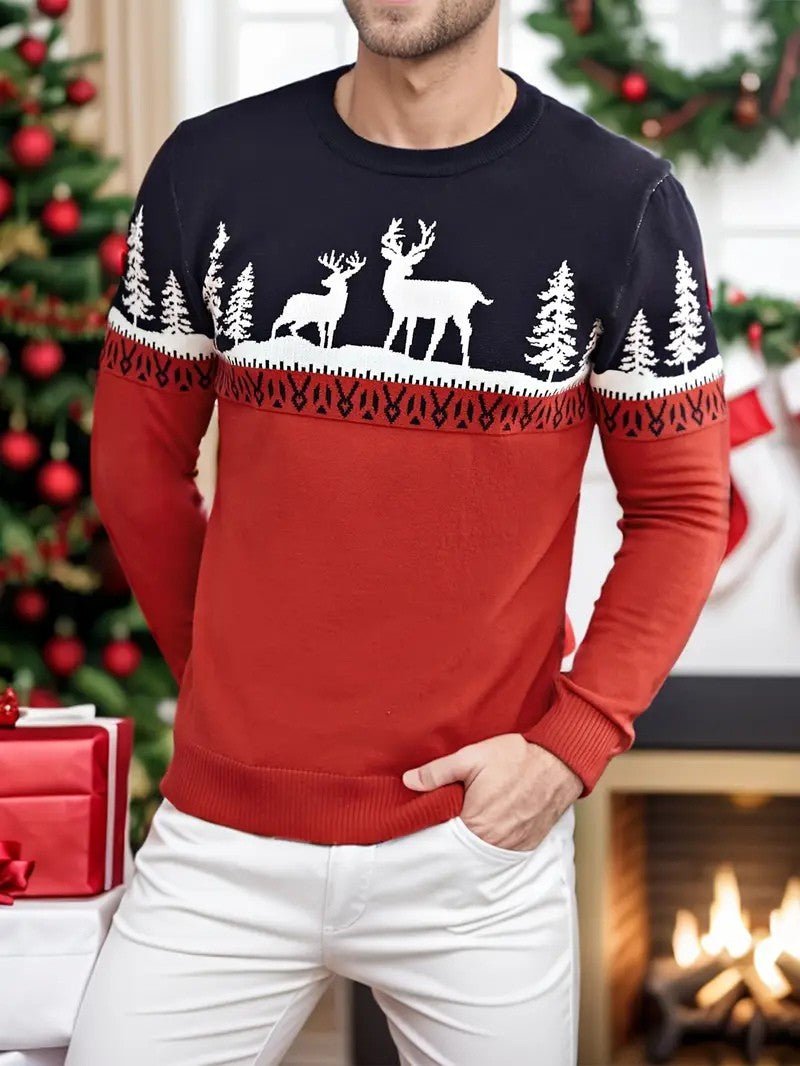 Pull de Noël Homme – Confortable avec Motifs de Rennes et Sapins 1