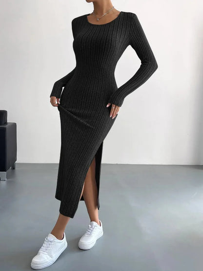 Robe Mi-longue En Tricot Pour Femme | Fente Latérale