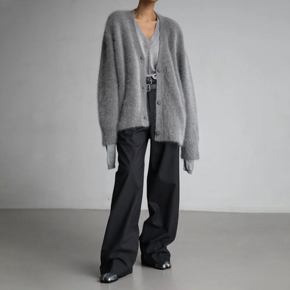 Cardigan D'hiver Oversize En Cachemire À Col En V Pour Femme | Manches Longues