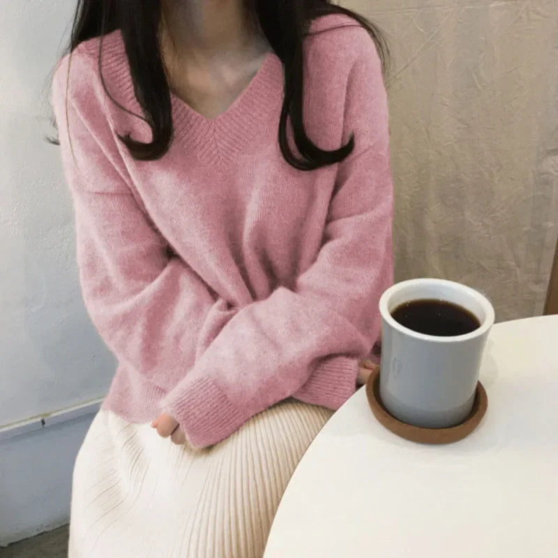 Pull Col V En Cachemire Pour Femme Pour L'hiver | Manches Longues