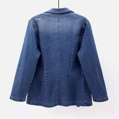 Blazer Classique En Jean À Un Bouton Pour Femme | Manches Longues