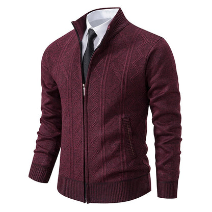 Cardigan Rayé En Maille À Col Montant | Manches Longues