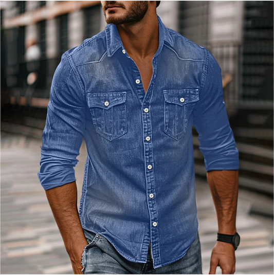 Chemise En Jean Classique Avec Poche Poitrine Pour Homme | Manches Longues