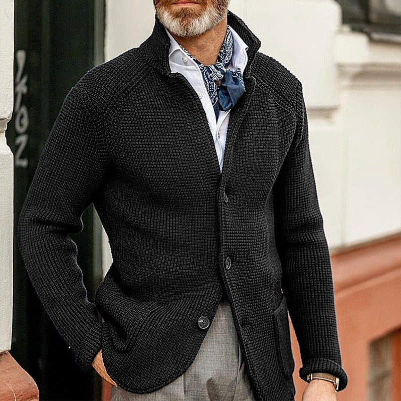 Cardigan D'hiver Boutonné À Manches Longues Pour Homme | Avec Poche