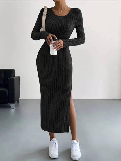 Robe Mi-longue En Tricot Pour Femme | Fente Latérale