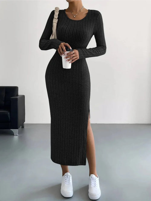 Robe Mi-longue En Tricot Pour Femme | Fente Latérale