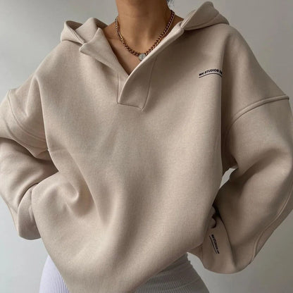 Sweat À Capuche Décontracté À Col En V Et Épaules Tombantes Pour Femme | Hiver