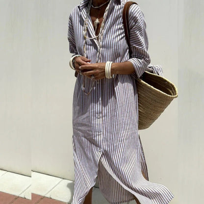 Vivienne | Robe Chemise Élégante À Rayures Pour Femme