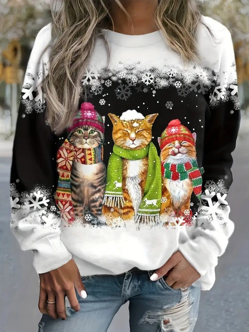 Sweat Shirt Femme – Confort Doux avec Chats Festifs 1