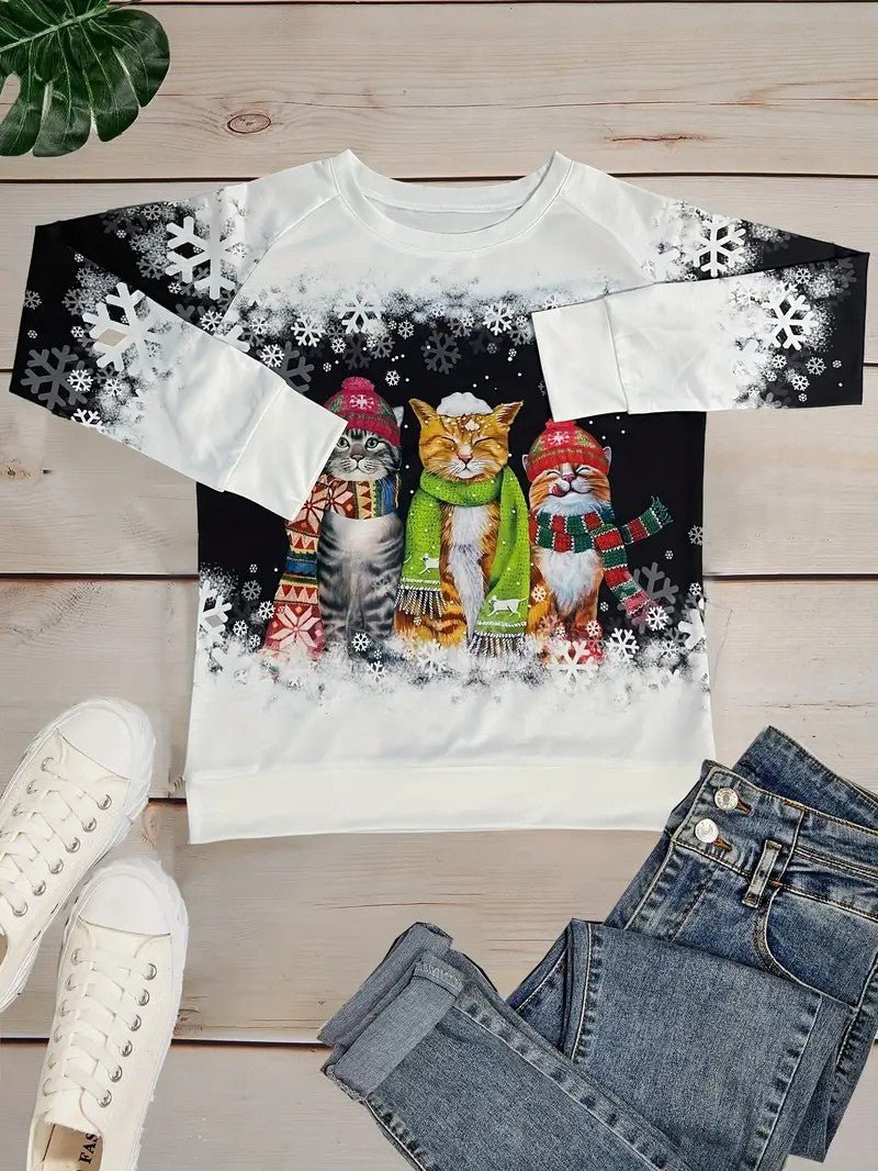 Sweat Shirt Femme – Confort Doux avec Chats Festifs 3