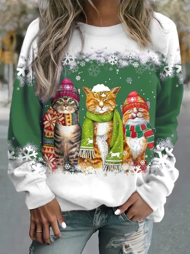 Sweat Shirt Femme – Confort Doux avec Chats Festifs 4