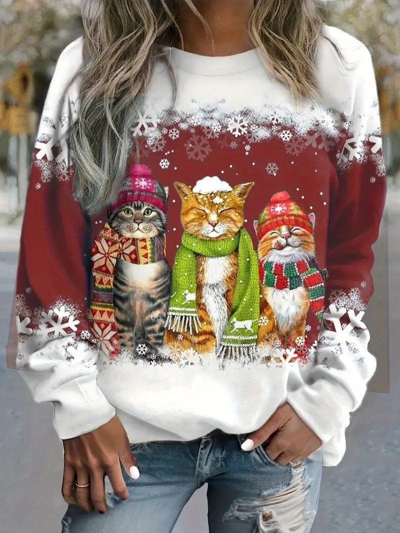 Sweat Shirt Femme – Confort Doux avec Chats Festifs 9