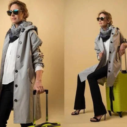 Trench-coat Pour Femmes Avec Capuche Réglable