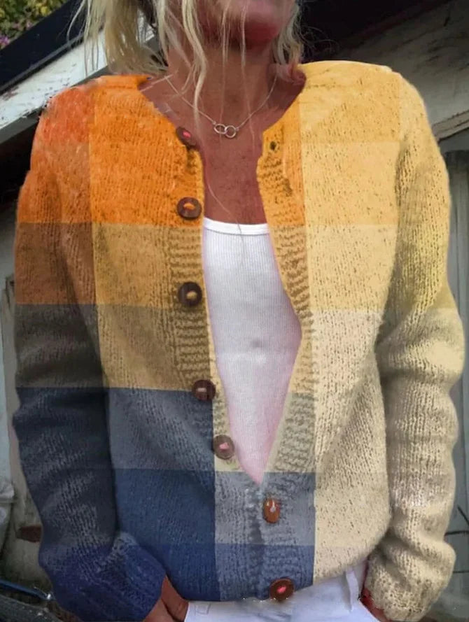 Cardigan stylé pour femme en tricot avec imprimé fleuri | Fermeture à boutons