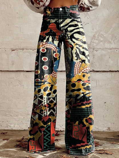 Jean Large En Denim Fleuri Multicolore | Avec Poche
