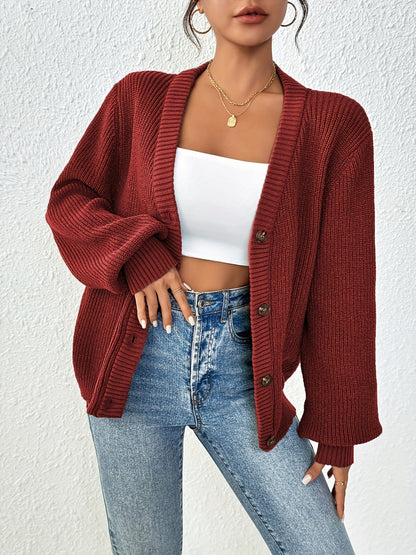 Cardigan uni pour femme en tricot avec manches longues | Hiver