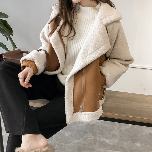 Manteau Bicolore En Peluche Pour Femme | Grandes Tailles