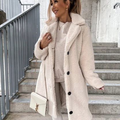 Manteau Long En Peluche Pour Femme | Fermeture À Boutons