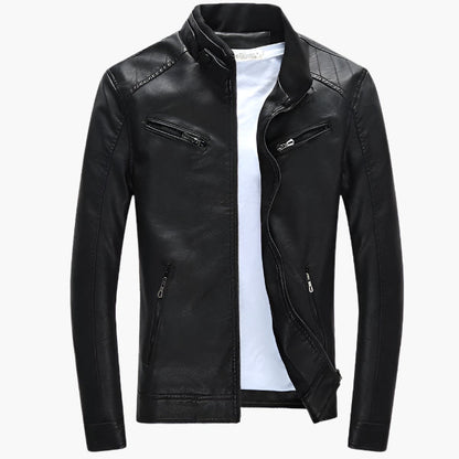 Veste De Moto En Cuir À Col Montant Pour Homme | Hiver