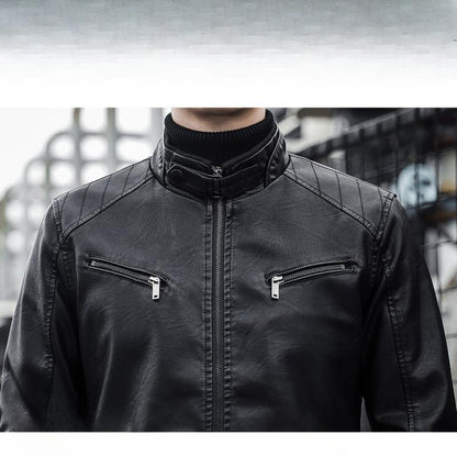 Veste De Moto En Cuir À Col Montant Pour Homme | Hiver