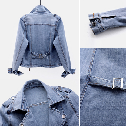 Veste Moto En Denim Tendance Pour Femmes | Col Revers