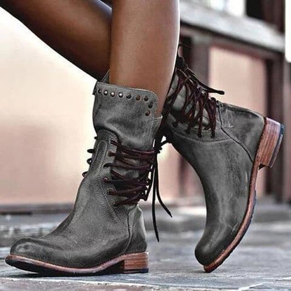Bottes En Cuir Mi-Hauteur Pour Femme | À Lacets