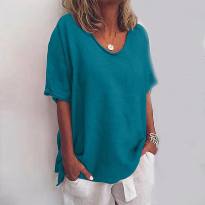 Élina | T-shirt Décontracté À Col En V Pour Femmes | Oversized