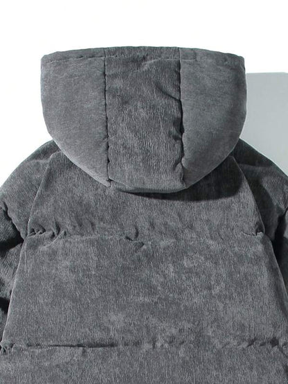 Veste Doudoune En Velours Côtelé Grise Pour Homme Avec Capuche | Hiver