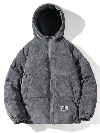 Veste Doudoune En Velours Côtelé Grise Pour Homme Avec Capuche | Hiver