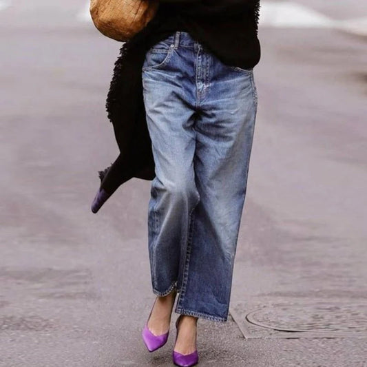 Jeans Élégants À Jambe Large Pour Femmes | Taille Haute