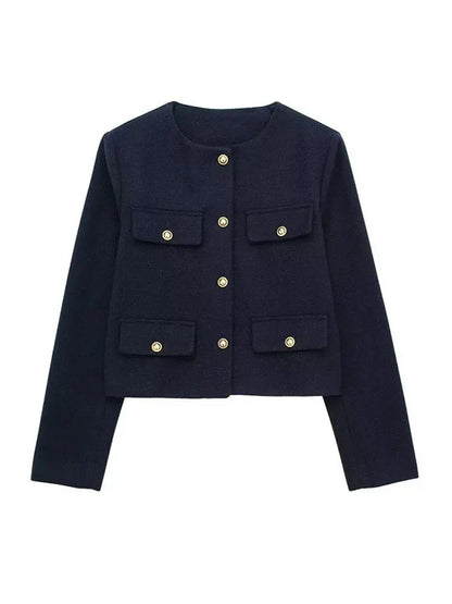 Blazer Moderne En Tweed Avec Détails Boutonnés Pour Femme | Hiver
