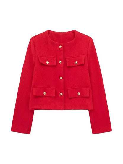 Blazer Moderne En Tweed Avec Détails Boutonnés Pour Femme | Hiver