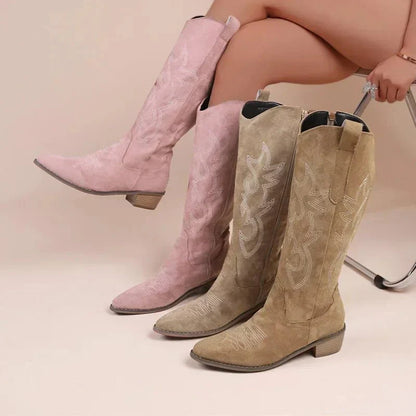 Bottes De Cowboy Montantes Tendance Pour Femme | Fermeture Éclair