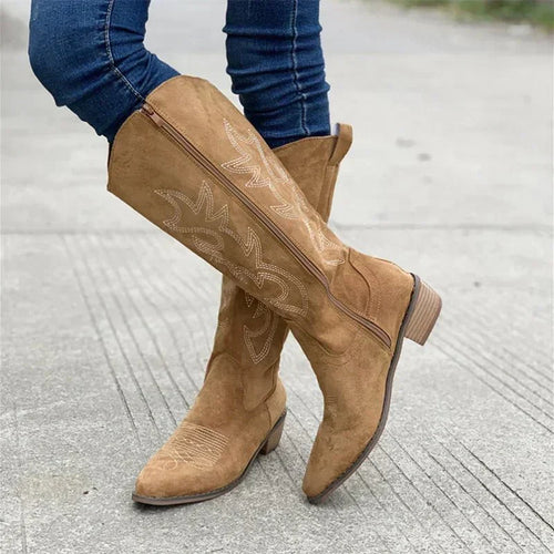 Bottes De Cowboy Montantes Tendance Pour Femme | Fermeture Éclair