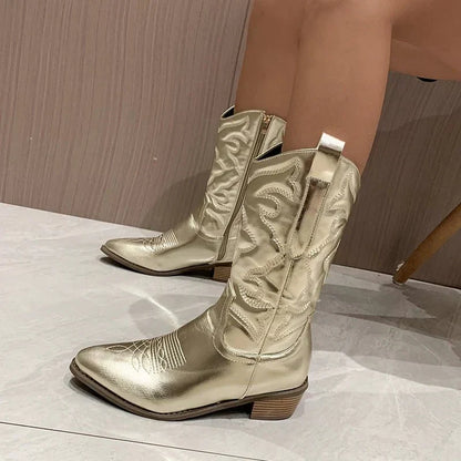 Bottes De Cowboy Modernes Avec Fermeture Éclair | Talon Bloc