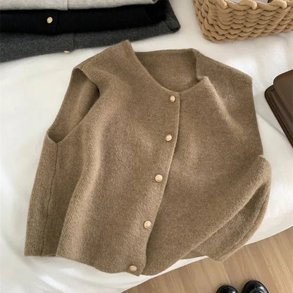 Gilet Décontracté Sans Manches Avec Fermeture À Boutons Pour Femme | Court