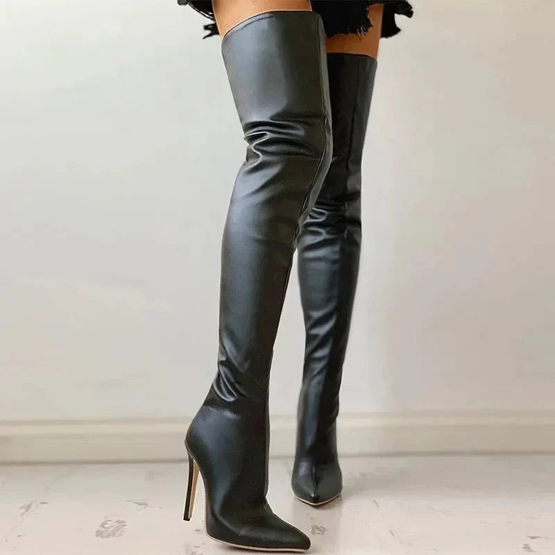 Bottes À Talons Aiguilles Zippées Tendance Pour Femmes | Cuissardes
