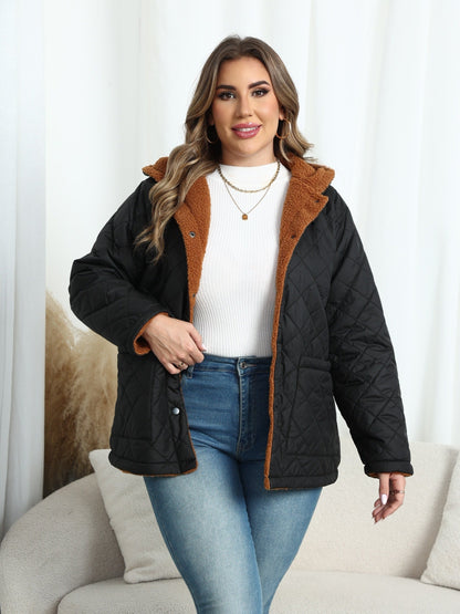 Veste Matelassée À Capuche Doublée En Peluche Pour Femme | Grande Taille