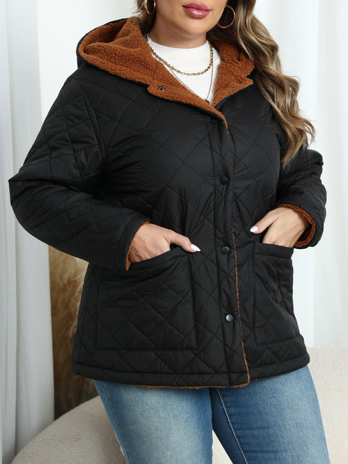 Veste Matelassée À Capuche Doublée En Peluche Pour Femme | Grande Taille