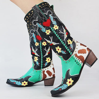 Bottes De Cowboy Colorées À Motifs Floraux Et Oiseaux | Hiver