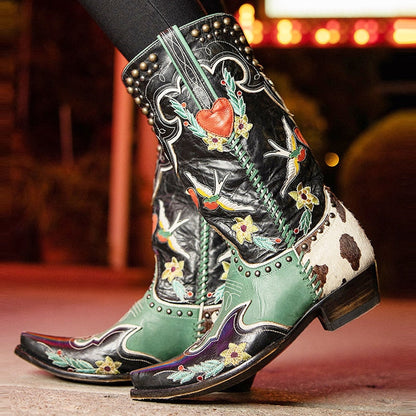 Bottes De Cowboy Colorées À Motifs Floraux Et Oiseaux | Hiver